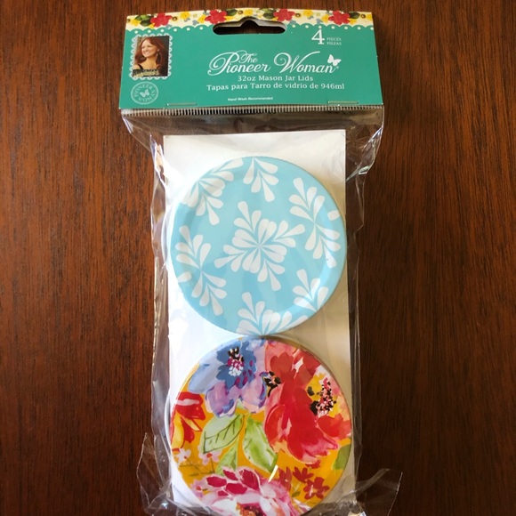 The Pioneer Woman Other - Cute Mason Jar Lids (4 lids for 32oz jars)